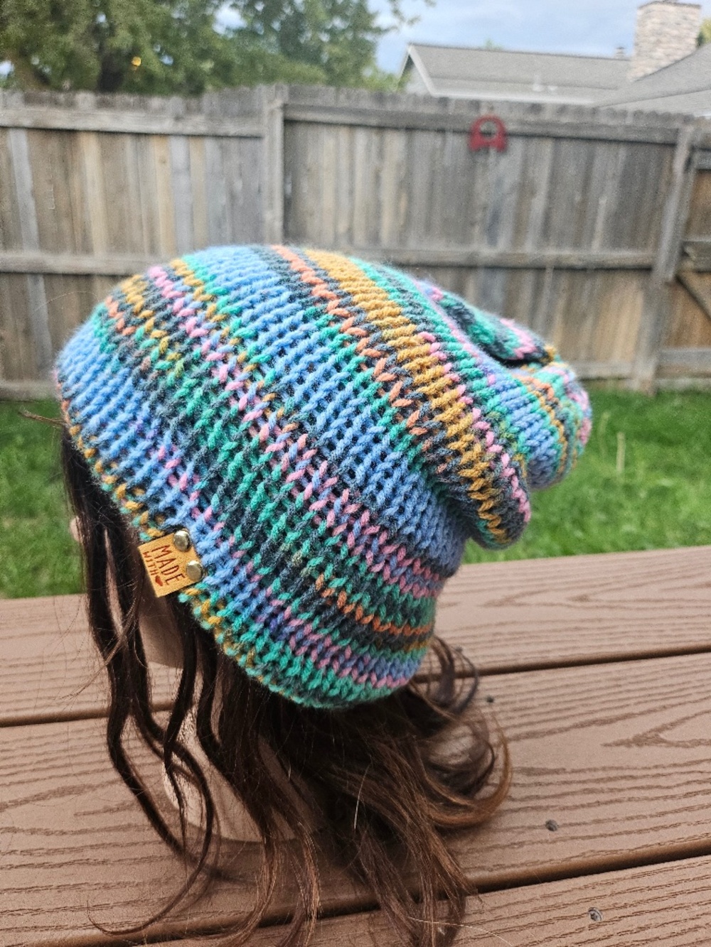Handmade Multi-Color Striped Slouchy Beanie Knit Winter Hat
